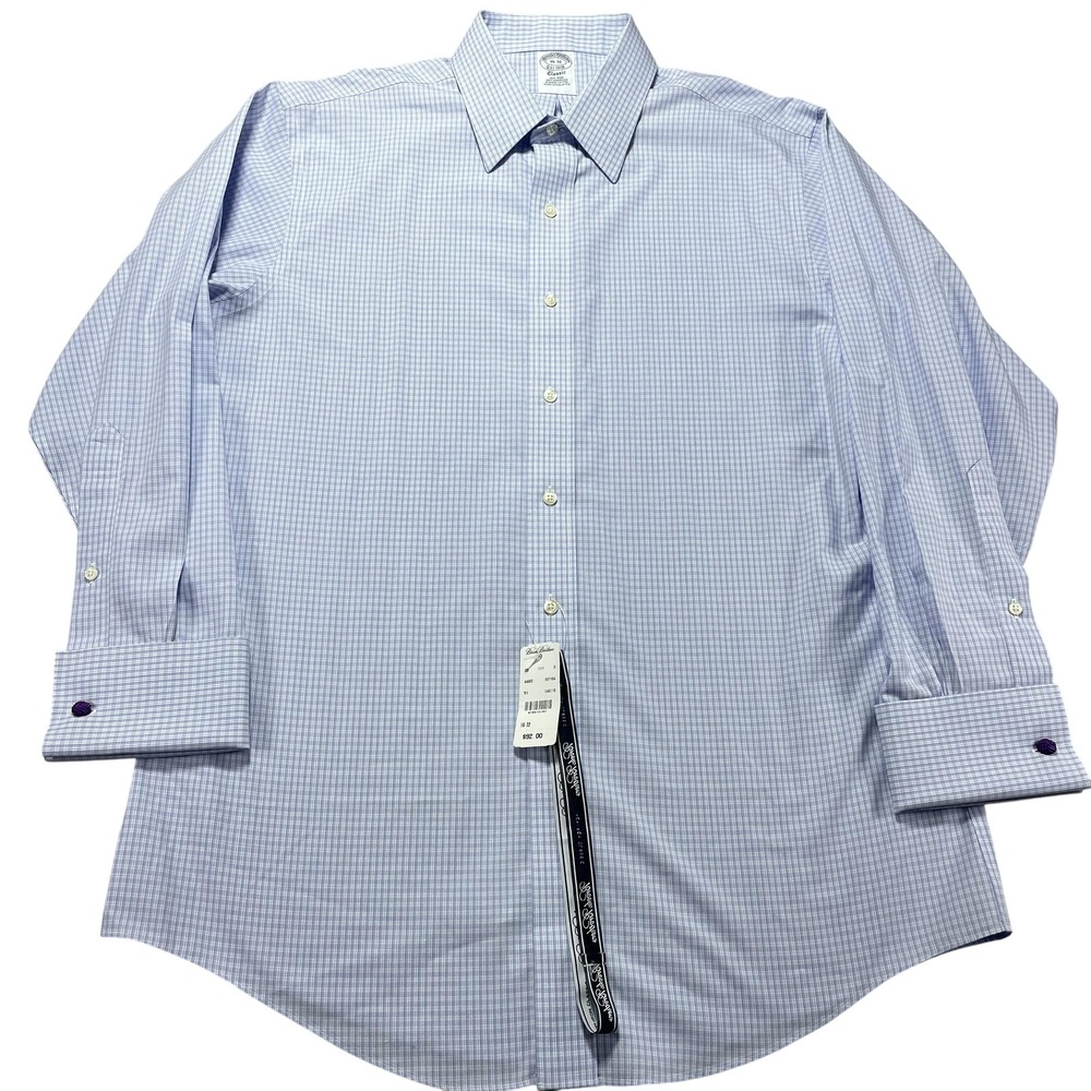 Brooks Brothers Classic Dress Shirt Mens 16 32 Check Non Iron Supima French Cuff
